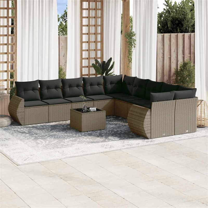 Afuera Living Contemporary 11 Piece Poly Rattan Sofa Set in Gray