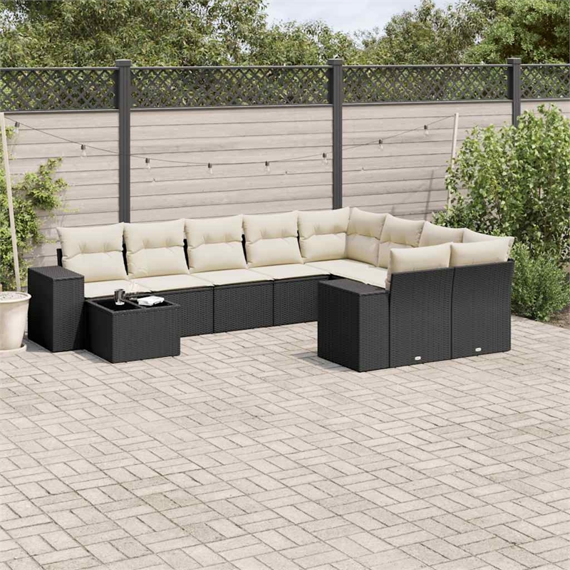 Afuera Living Contemporary Synthetic Poly Rattan Small Sofa Set in Black/Cream