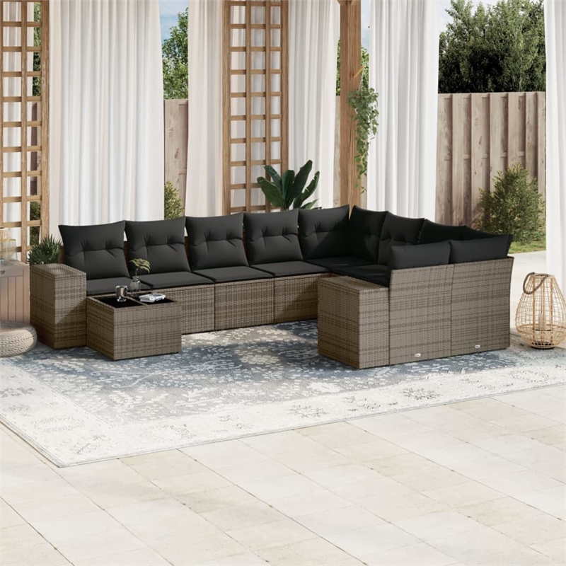 Afuera Living Contemporary 10 Piece Poly Rattan Sofa Set in Gray
