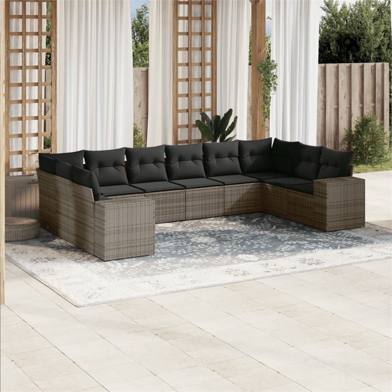 Afuera Living Contemporary Synthetic Poly Rattan 10 Piece  Sofa Set in Gray