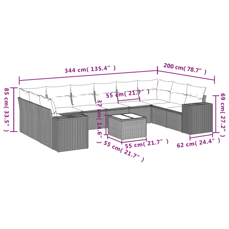 Afuera Living Contemporary 11 Piece Poly Rattan Sofa Set in Black