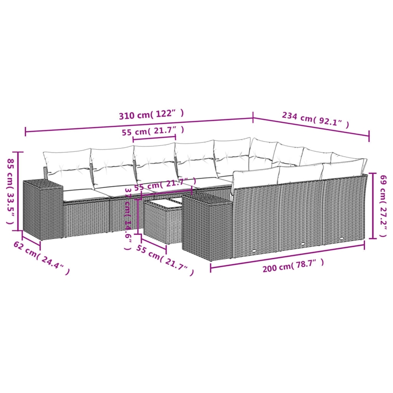 Afuera Living Contemporary Synthetic Poly Rattan 11 Piece  Sofa Set in Gray