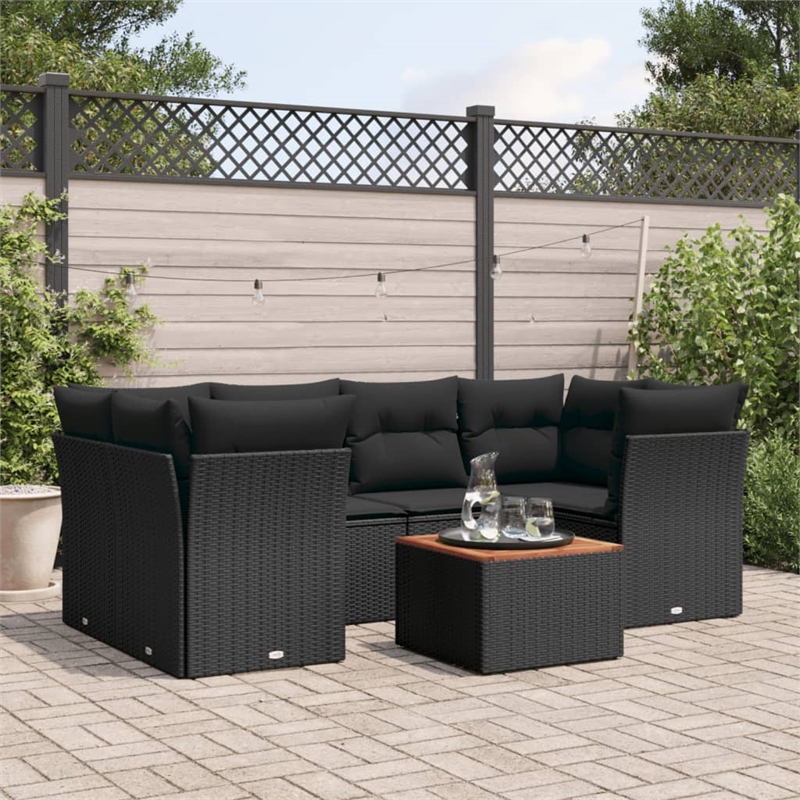 Afuera Living Contemporary 7 Piece Poly Rattan Sofa Set in Black