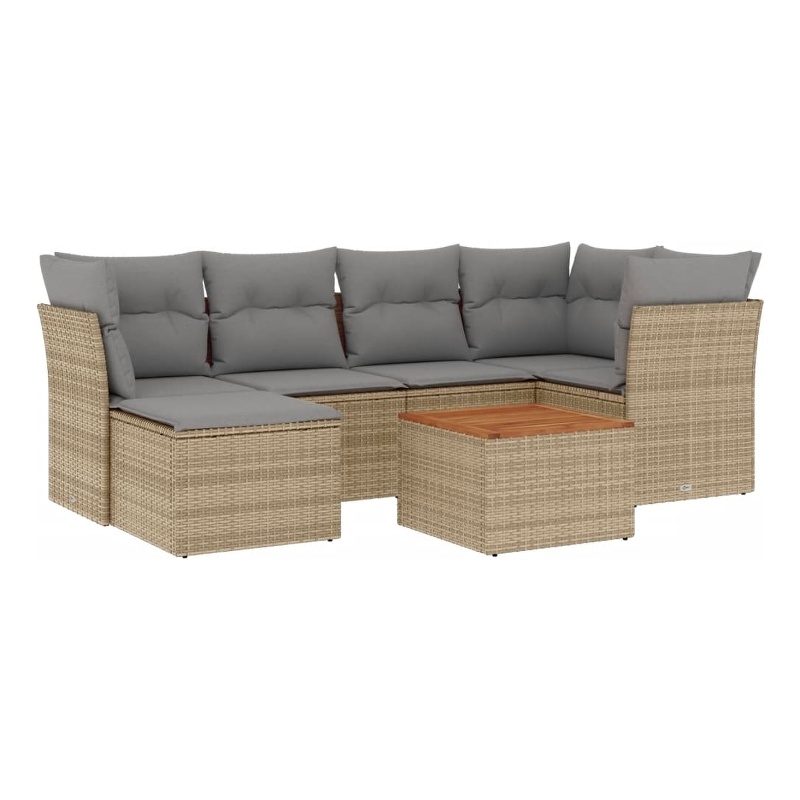 Afuera Living Contemporary Synthetic Poly Rattan 7 Piece Sofa Set in Beige