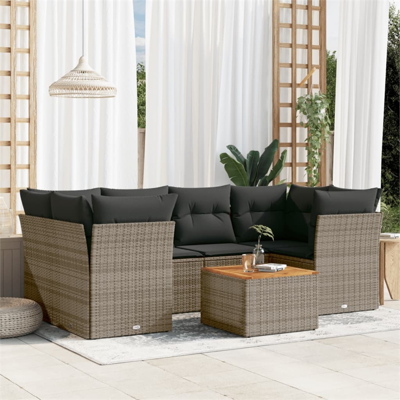 Afuera Living Contemporary 7 Piece Poly Rattan Sofa Set in Gray