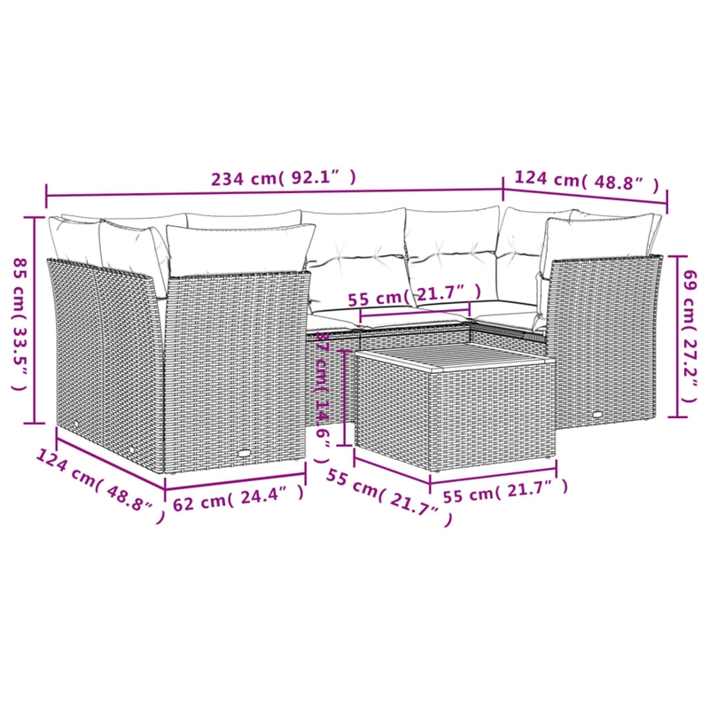 Afuera Living Contemporary 7 Piece Poly Rattan Sofa Set in Gray