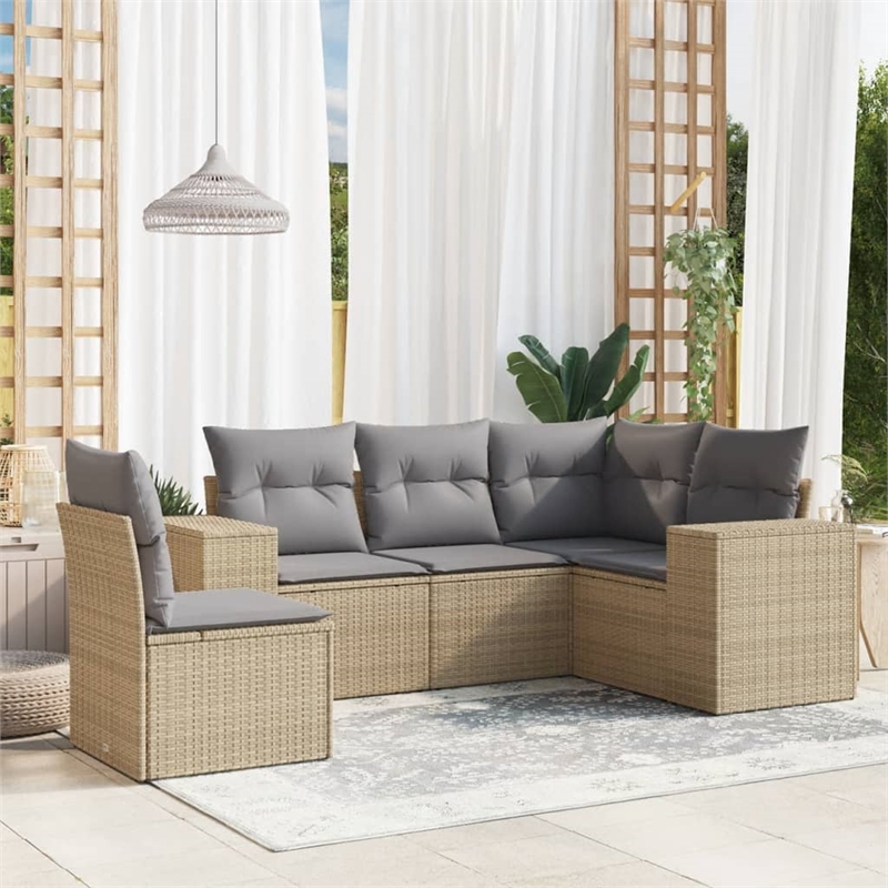 Afuera Living Contemporary 5 Piece Poly Rattan Sofa Set in Beige