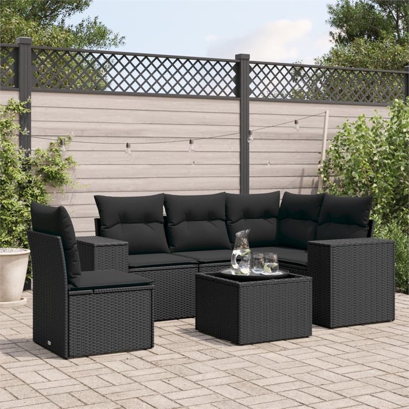 Afuera Living Contemporary 6 Piece Poly Rattan Sofa Set in Black