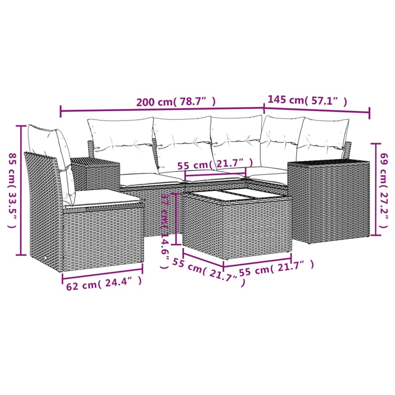 Afuera Living Contemporary 6 Piece Poly Rattan Sofa Set in Black