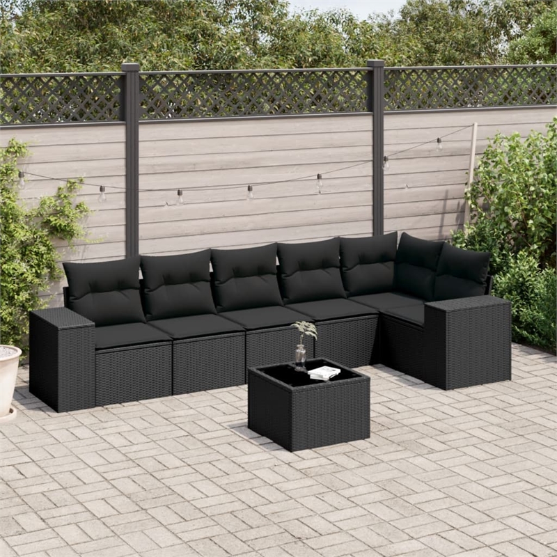 Afuera Living Contemporary Synthetic Poly Rattan 7 Piece  Sofa Set in Black