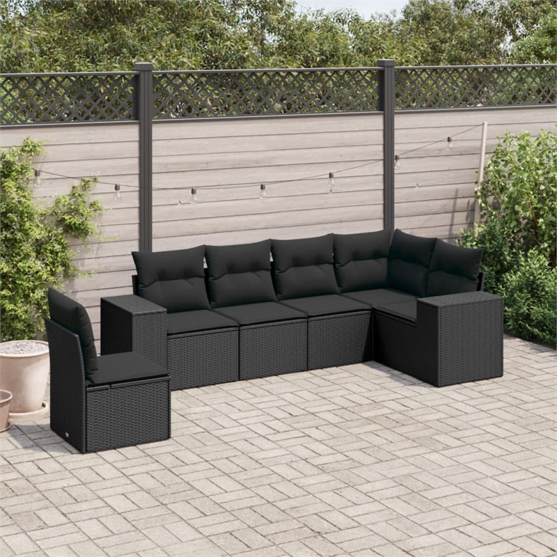 Afuera Living Contemporary 6 Piece Poly Rattan Sofa Set in Black