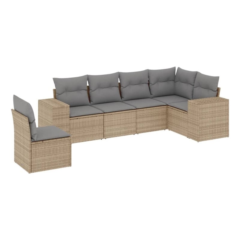 Afuera Living Contemporary Synthetic Poly Rattan 6 Piece  Sofa Set in Beige