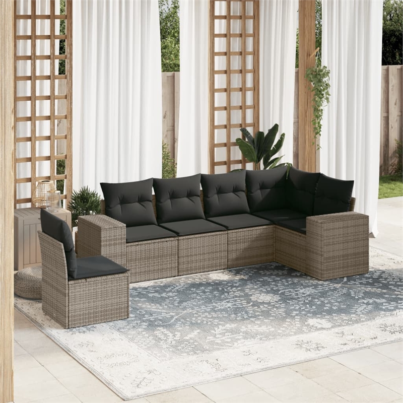 Afuera Living Contemporary 6 Piece Poly Rattan Sofa Set in Gray
