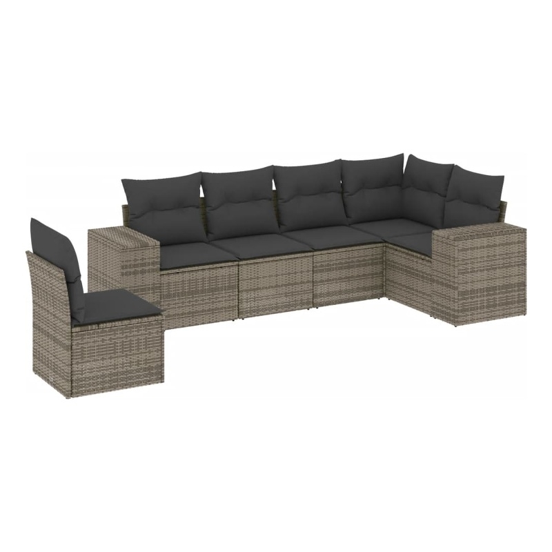 Afuera Living Contemporary 6 Piece Poly Rattan Sofa Set in Gray