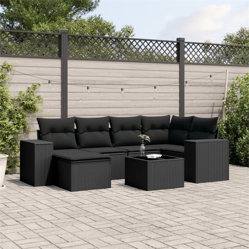 Afuera Living Contemporary 7 Piece Poly Rattan Sofa Set in Black