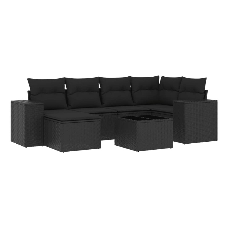 Afuera Living Contemporary 7 Piece Poly Rattan Sofa Set in Black