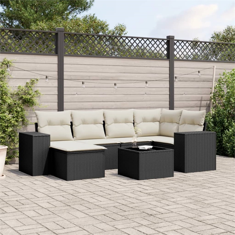 Afuera Living 7 Piece Poly Rattan Large Sofa Set in Black/Cream