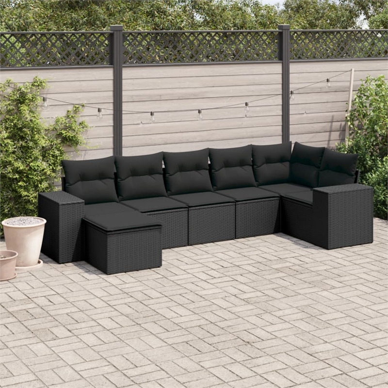 Afuera Living Contemporary 7 Piece Poly Rattan Small Sofa Set in Black