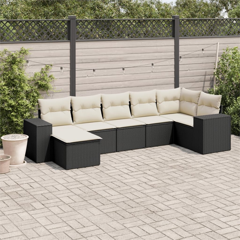 Afuera Living Contemporary Synthetic Poly Rattan  Sofa Set in Black/Cream