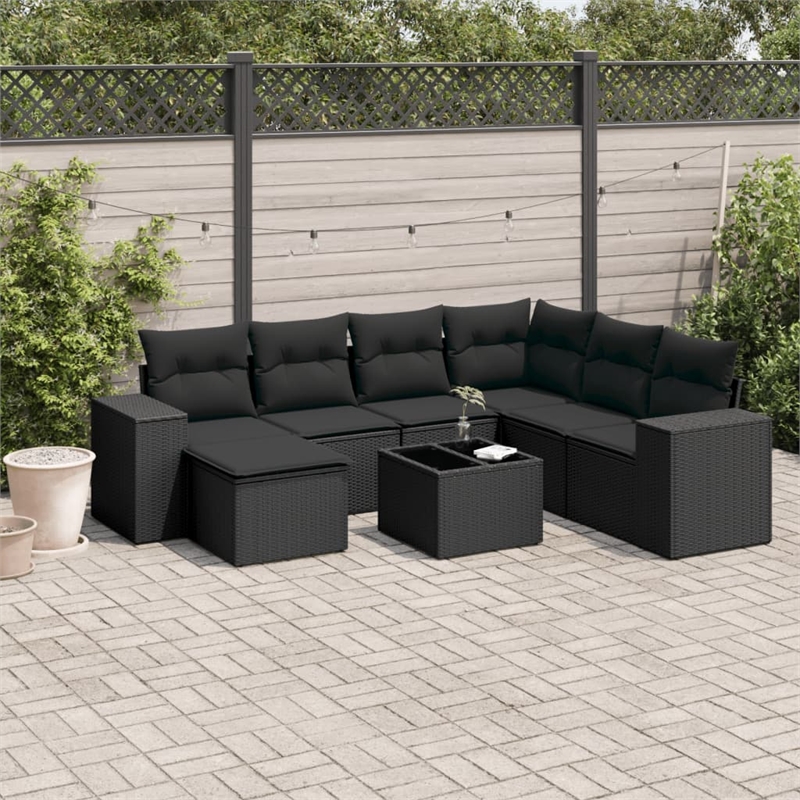 Afuera Living Contemporary Synthetic Poly Rattan 8 Piece Sofa Set in Black