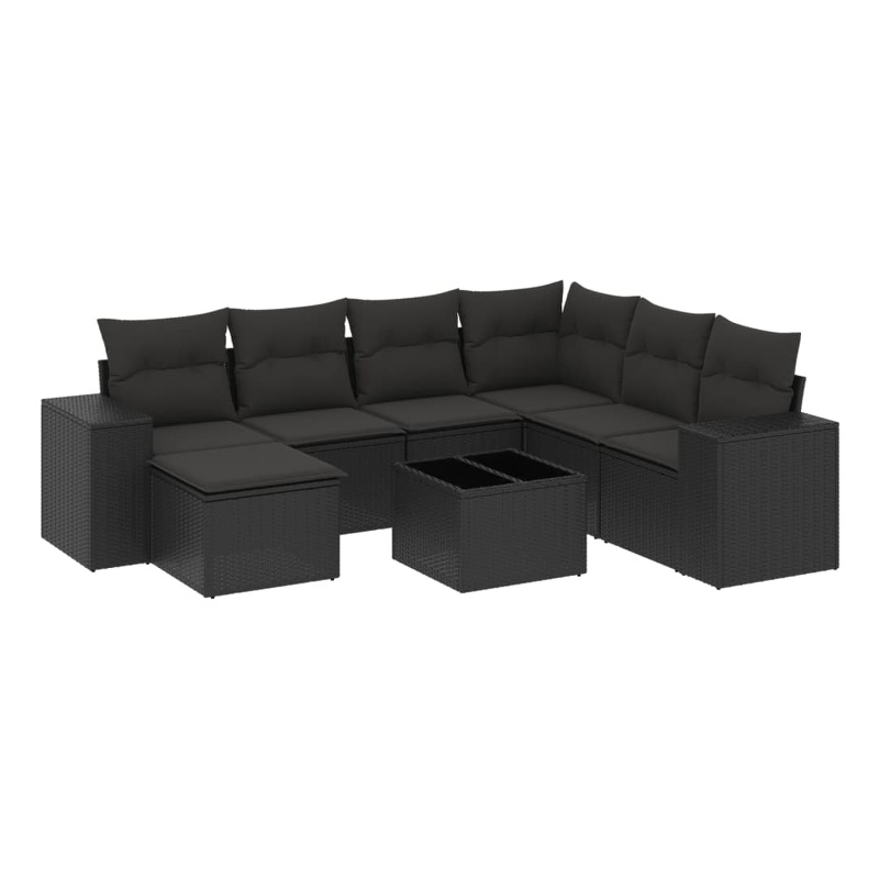 Afuera Living Contemporary Synthetic Poly Rattan 8 Piece Sofa Set in Black