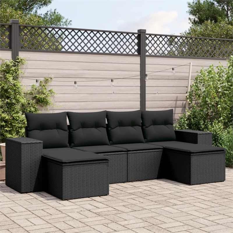 Afuera Living Contemporary 6 Piece Poly Rattan Sofa Set in Black