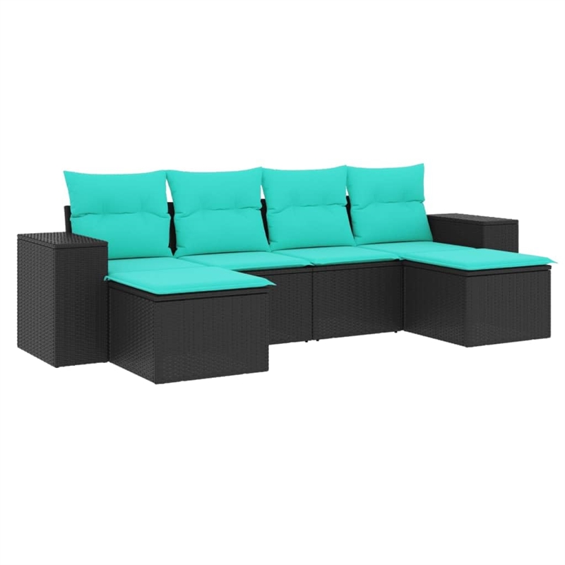 Afuera Living Poly Rattan Large Patio Sofa Set in Black/Blue
