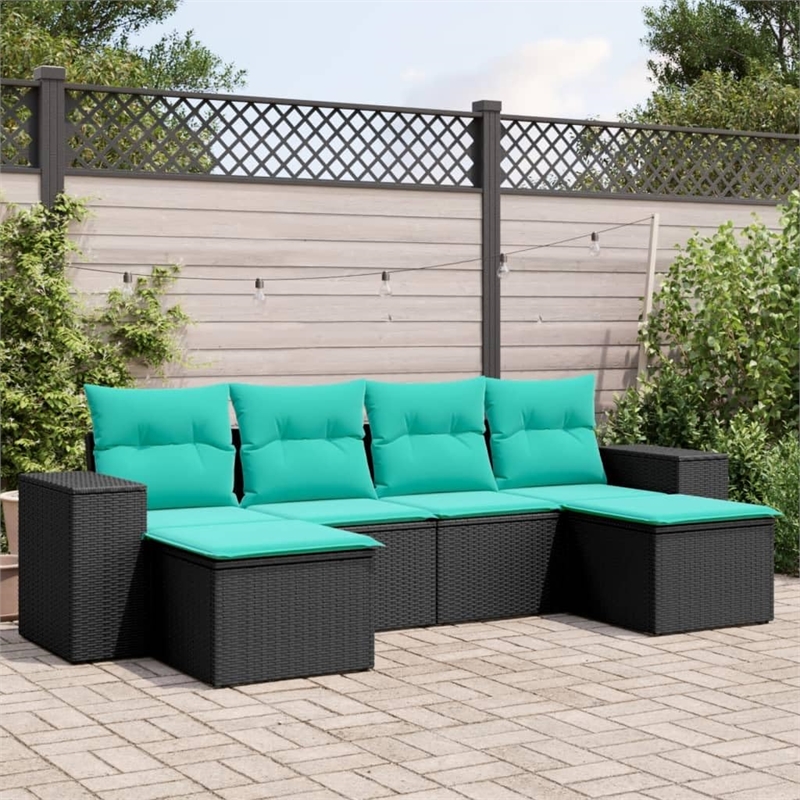 Afuera Living Poly Rattan Large Patio Sofa Set in Black/Blue