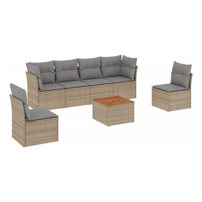 Afuera Living Contemporary Synthetic Poly Rattan 7 Piece Sofa Set in Gray/Beige