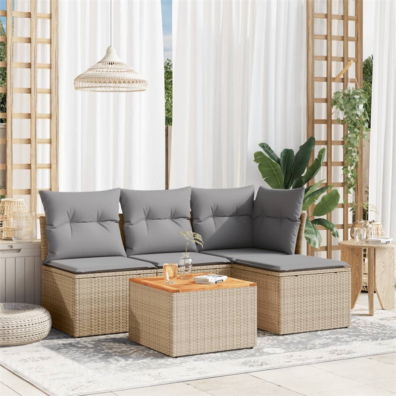 Afuera Living Contemporary 5 Piece Poly Rattan Sofa Set in Beige