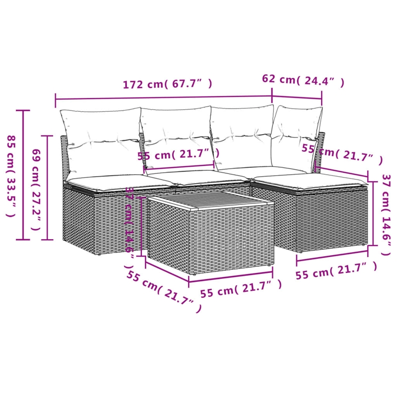 Afuera Living Contemporary 5 Piece Poly Rattan Sofa Set in Beige