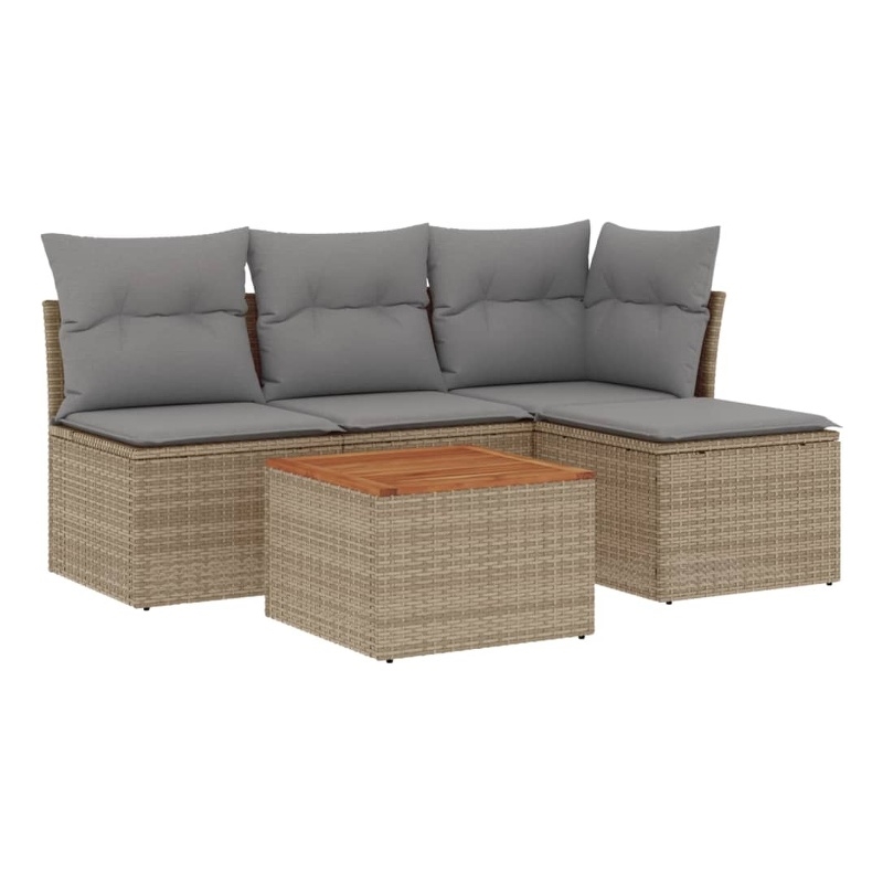 Afuera Living Contemporary 5 Piece Poly Rattan Sofa Set in Beige