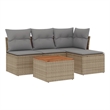 Afuera Living Contemporary 5 Piece Poly Rattan Sofa Set in Beige