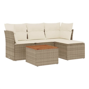 Afuera Living Synthetic Poly Rattan 5 Piece Medium Sofa Set in Beige