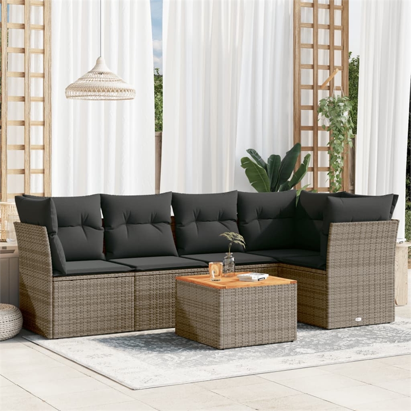 Afuera Living Contemporary 6 Piece Poly Rattan Sofa Set in Gray