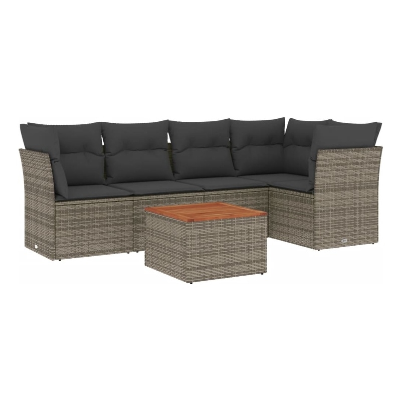 Afuera Living Contemporary 6 Piece Poly Rattan Sofa Set in Gray