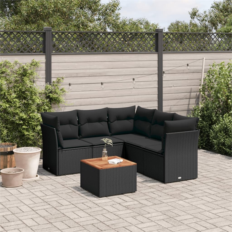 Afuera Living Contemporary 6 Piece Poly Rattan Large Sofa Set in Black