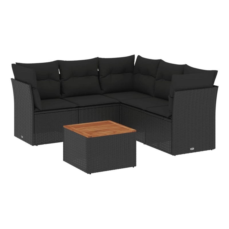 Afuera Living Contemporary 6 Piece Poly Rattan Large Sofa Set in Black