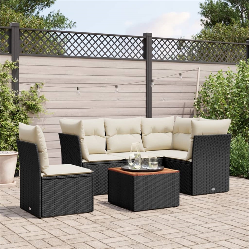 Afuera Living Contemporary 6 Piece Poly Rattan Sofa Set in Black