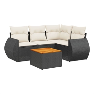 Afuera Living Contemporary Synthetic Poly Rattan 5 Piece Sofa Set in Black/Cream