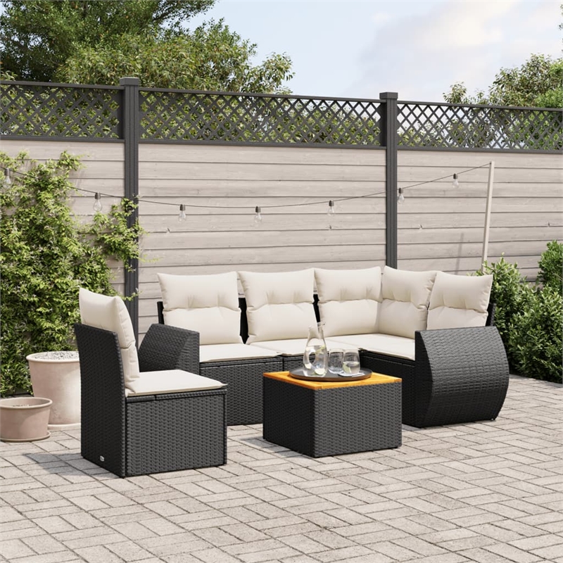 Afuera Living Contemporary 6 Piece Poly Rattan Sofa Set in Black/Cream