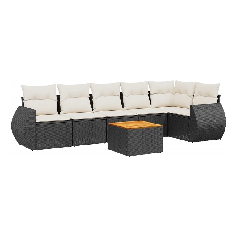 Afuera Living Contemporary 7 Piece Poly Rattan Sofa Set in Black/Cream