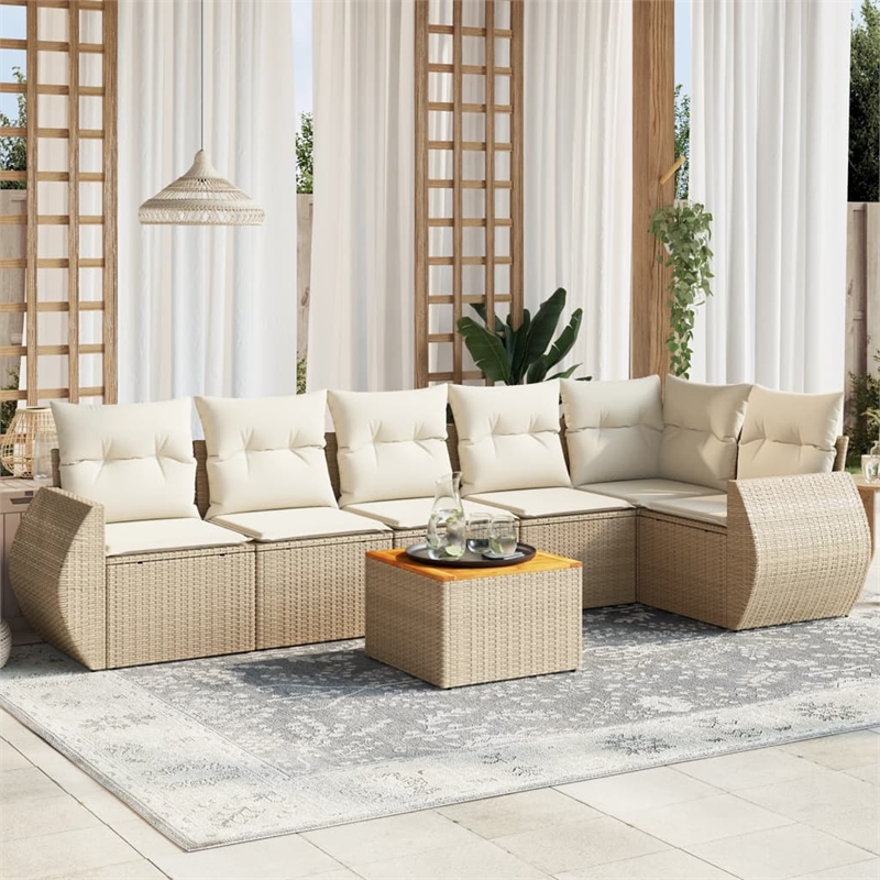 Afuera Living Contemporary Synthetic Poly Rattan 7 Piece  Sofa Set in Beige