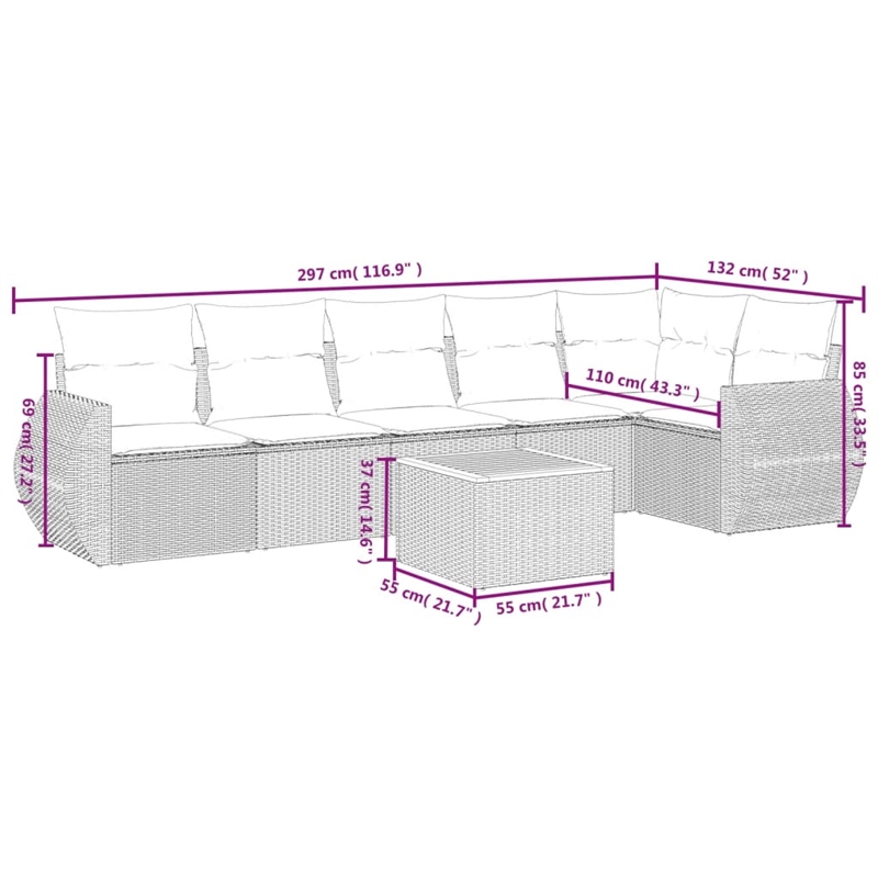 Afuera Living Contemporary Synthetic Poly Rattan 7 Piece  Sofa Set in Beige