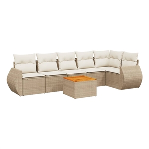 Afuera Living Contemporary Synthetic Poly Rattan 7 Piece  Sofa Set in Beige