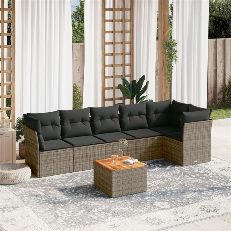 Afuera Living Contemporary Synthetic Poly Rattan 7 Piece Sofa Set in Gray