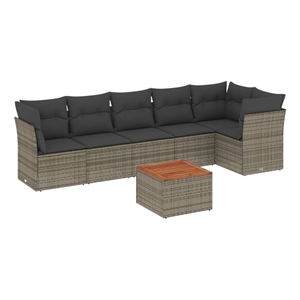Afuera Living Contemporary Synthetic Poly Rattan 7 Piece Sofa Set in Gray