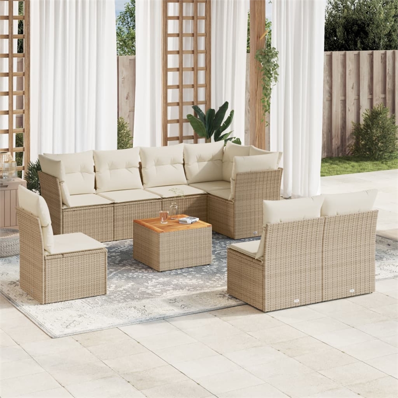 Afuera Living Contemporary 9 Piece Poly Rattan Small Sofa Set in Beige