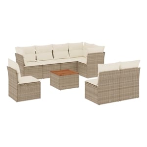 Afuera Living Contemporary 9 Piece Poly Rattan Small Sofa Set in Beige
