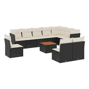 Afuera Living Synthetic Poly Rattan 11 Piece Sofa Set in Black/Cream